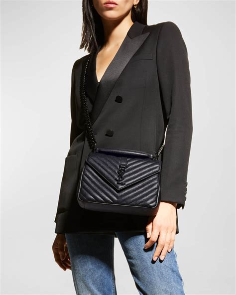 college medium monogram ysl v-flap crossbody bag - black hardware